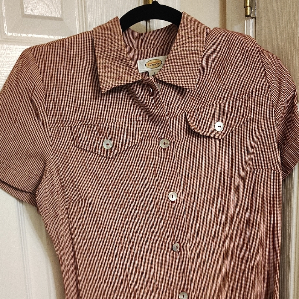 Talbots Tan and White Checkered Midi Dress - Picture 4 of 6